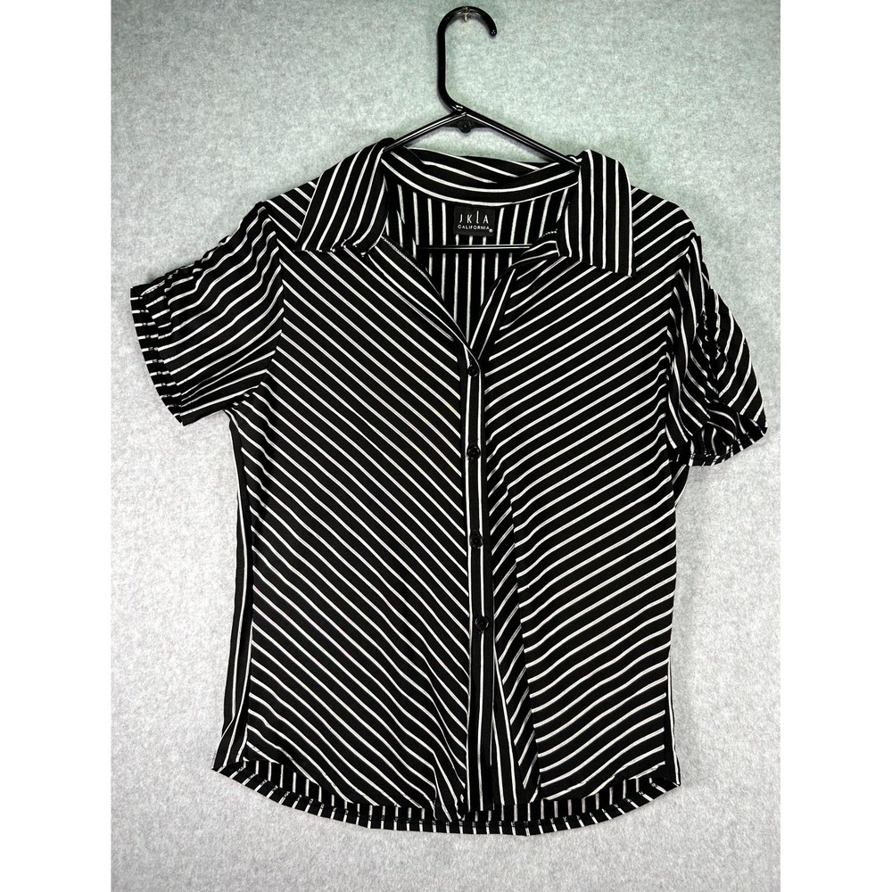 Vintage JKLA California Shirt Women medium Black White Striped Collared Button